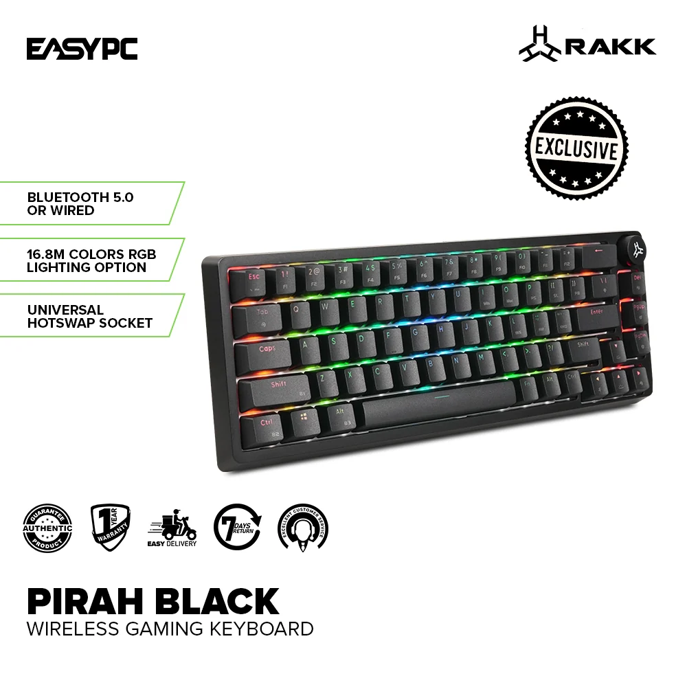 RAKK PIRAH Wireless Gaming Keyboard Barebone Black Hot swappable Socket 65% Layout and 5-PIN Mechanical Switch Bundles - Image 2