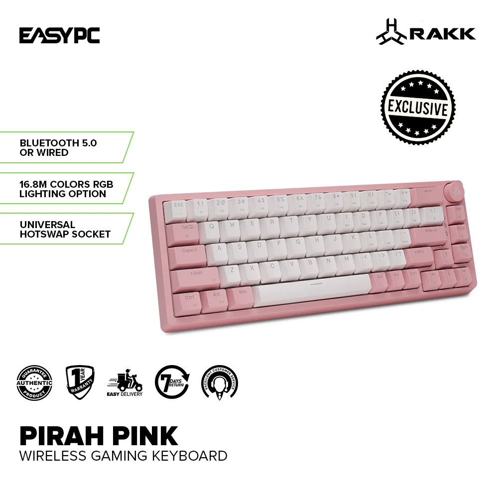 RAKK PIRAH Wireless Gaming Keyboard Pink Hot swappable Socket 65% Layout + 5-PIN Mechanical Switch Bundles - Image 17