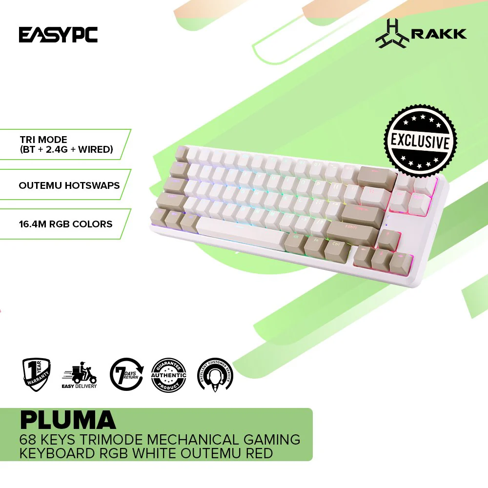 RAKK Pluma and Trimode 68 Keys RGB White and Black Mechanical Gaming Keyboard Outemu Red/Blue - Image 11