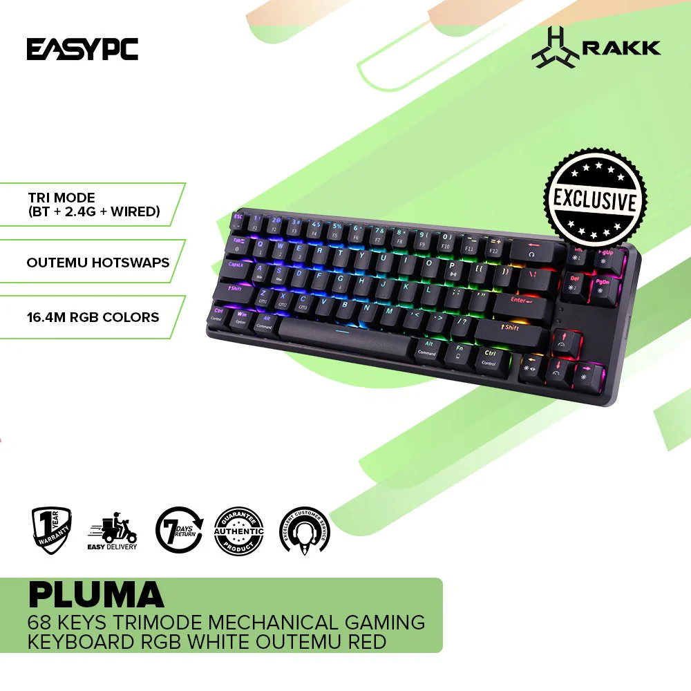 RAKK Pluma and Trimode 68 Keys RGB White and Black Mechanical Gaming Keyboard Outemu Red/Blue - Image 17