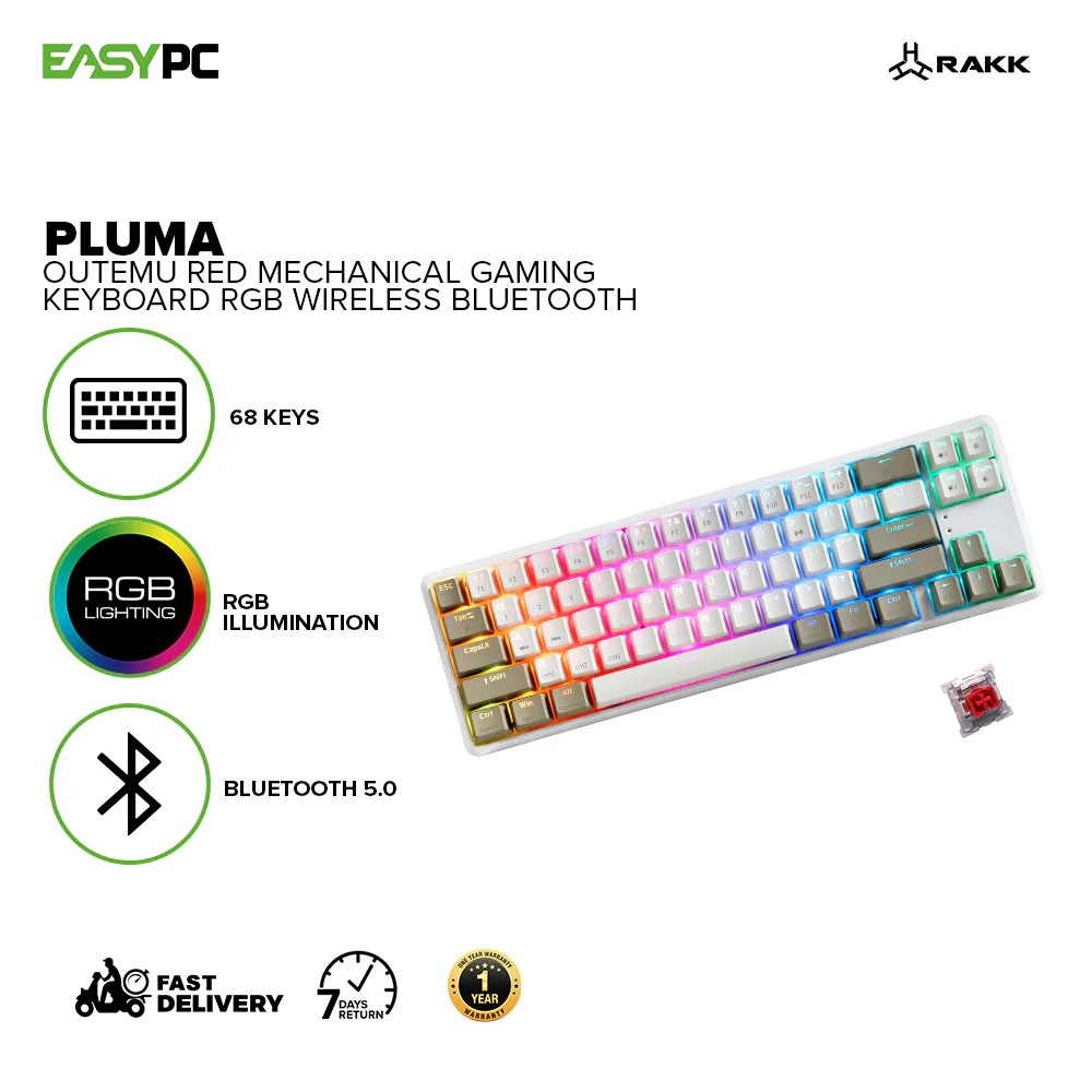 RAKK Pluma and Trimode 68 Keys RGB White and Black Mechanical Gaming Keyboard Outemu Red/Blue - Image 7