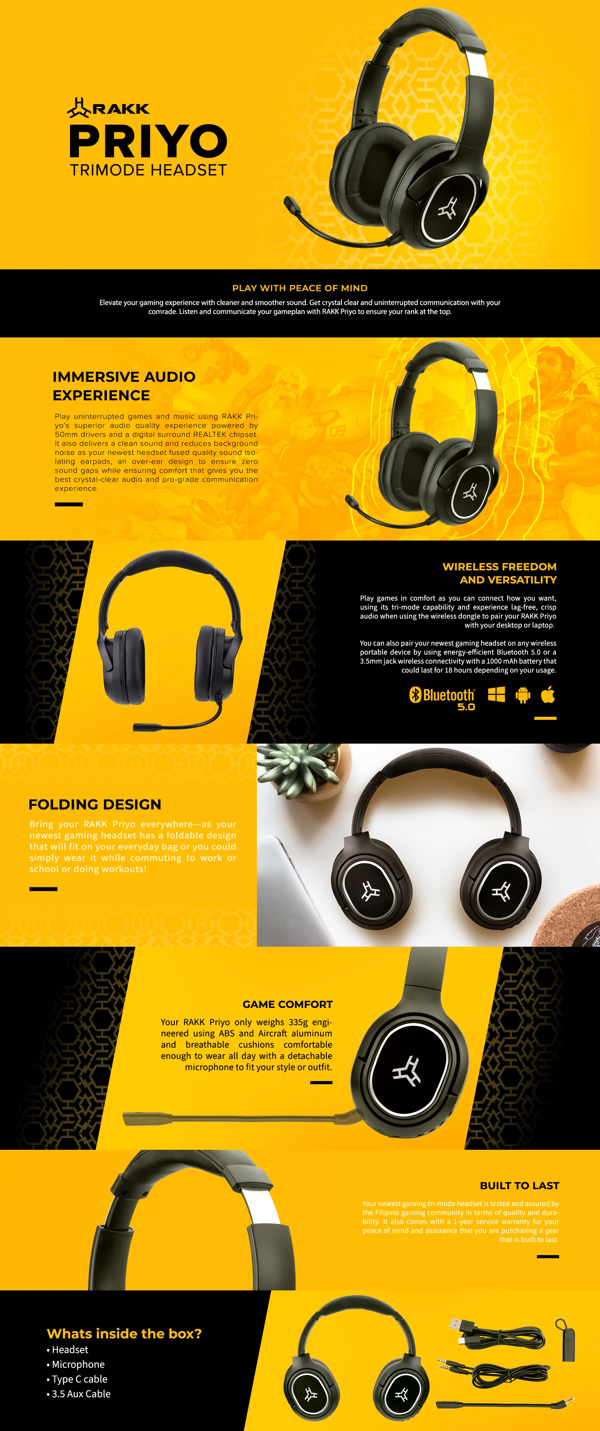 RAKK PRIYO Trimode Removable Microphone Gaming Headset Black - Image 5