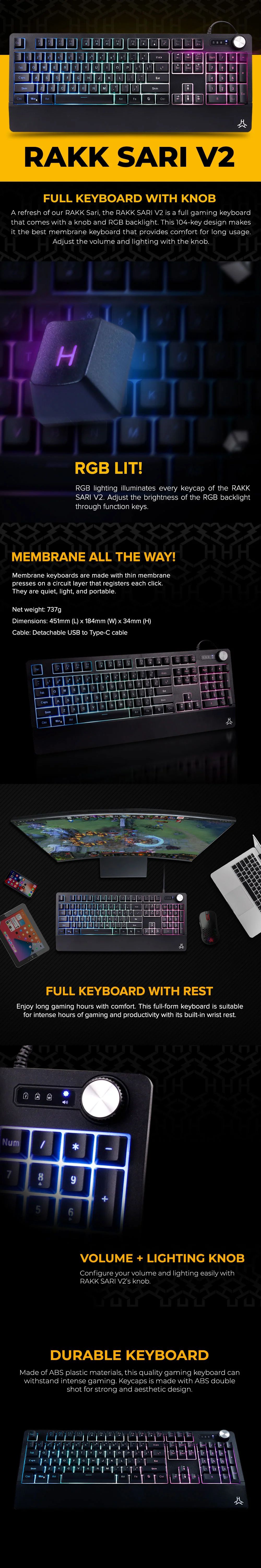 RAKK Sari V2 RGB Usb Built-in Wristrest Doubleshot Keycaps Gaming Keyboard - Image 10
