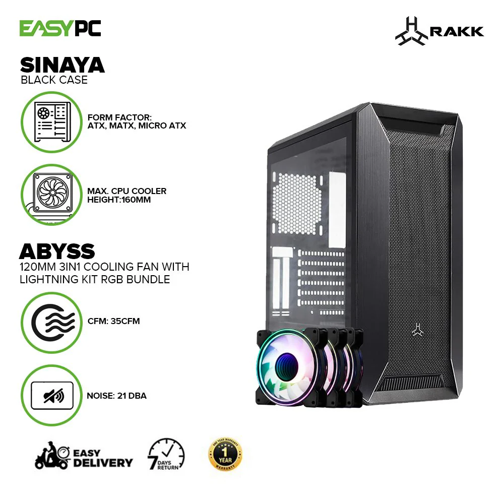 RAKK Sinaya Gaming Case Black and RAKK ABYSS 120mm 3in1 Cooling Fan with Lightning Kit RGB Bundle - Image 2