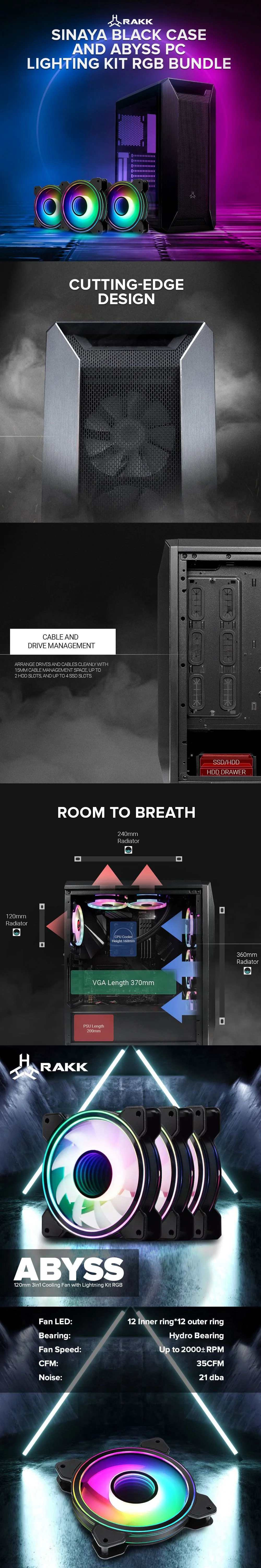 RAKK Sinaya Gaming Case Black and RAKK ABYSS 120mm 3in1 Cooling Fan with Lightning Kit RGB Bundle - Image 6