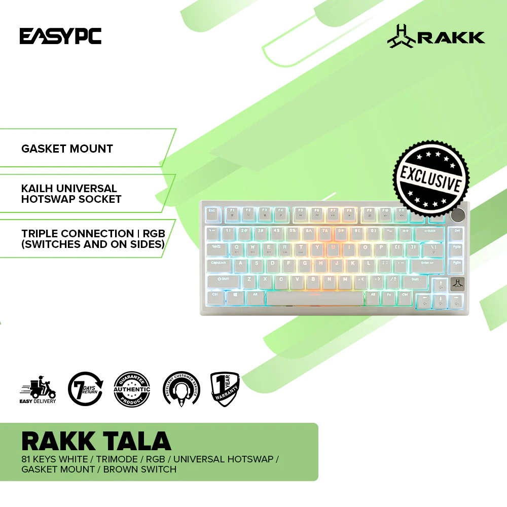 RAKK TALA 81 Keys White / Trimode / RGB / Universal Hotswap / Gasket Mount / Brown Switch - Image 2