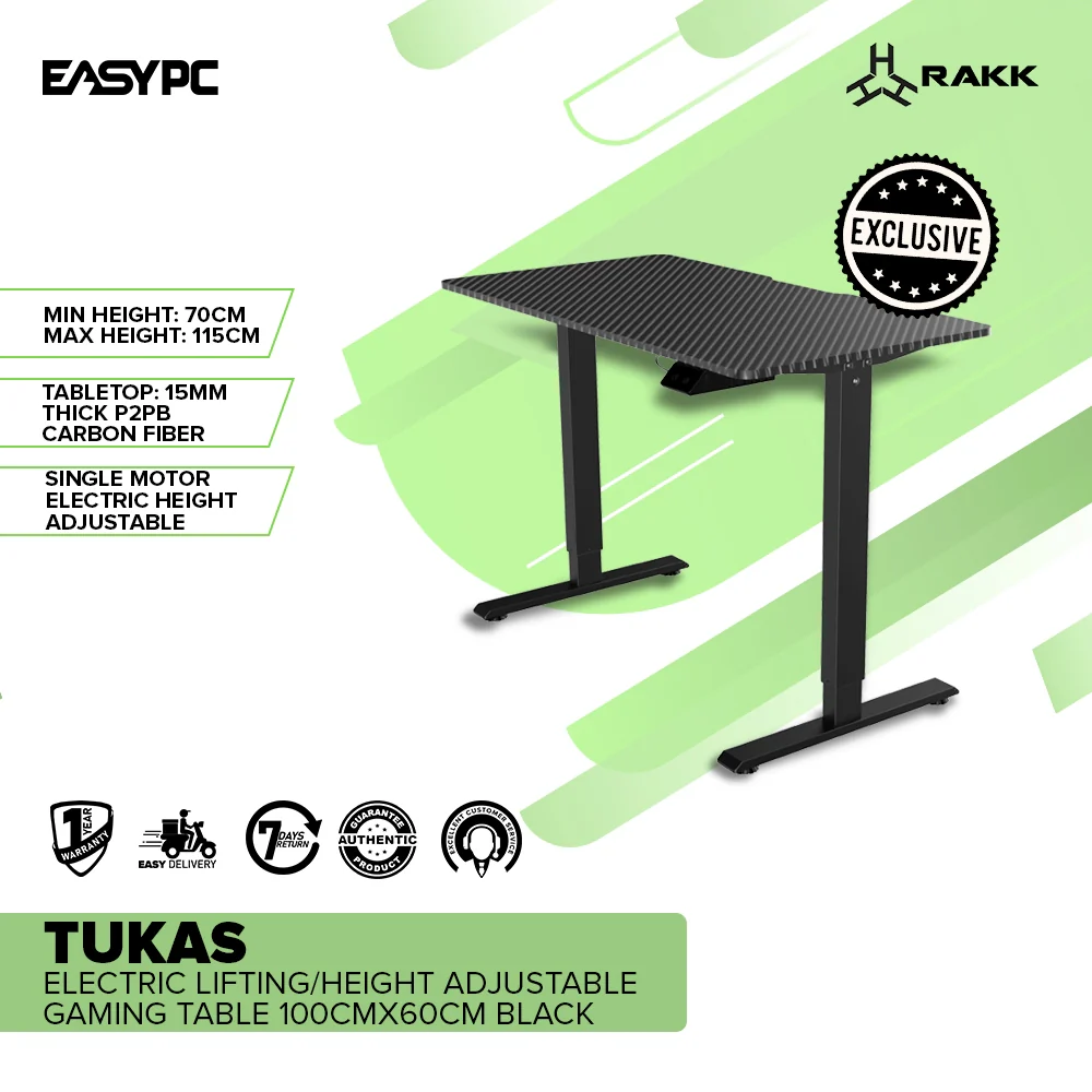 RAKK TUKAS Electric Lifting/Height Adjustable Gaming Table 110cmX60cm Black - Image 3