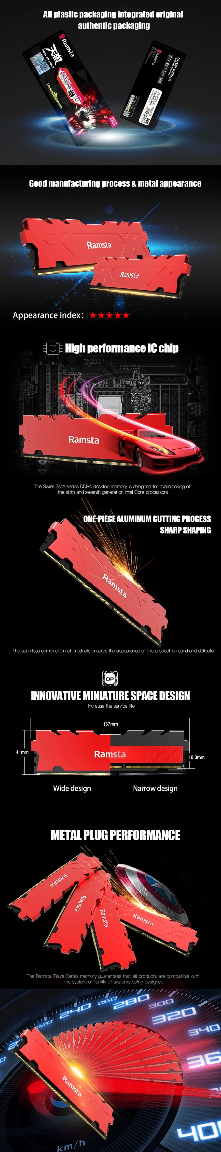 Ramsta 8gb 1x8 Ddr4-2666mhz Red Wide & Narrow Design,Innovative micro-knitting space and Good Appearance Memory - Image 6