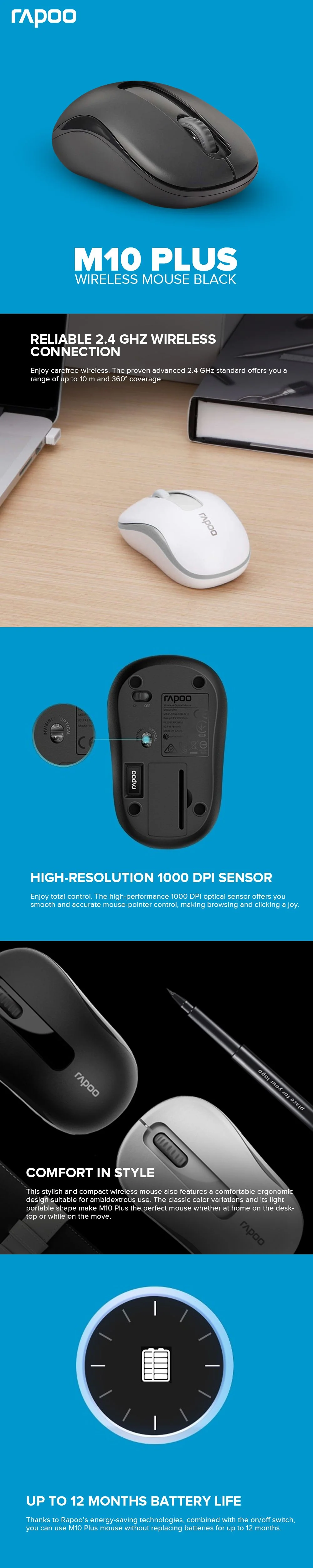 Rapoo M10 Plus Wireless Mouse Black - Image 6