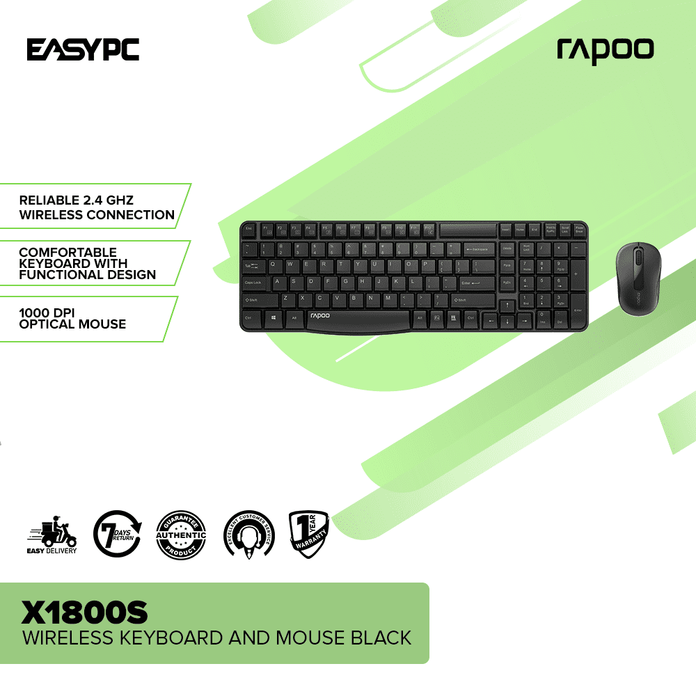 Rapoo X1800S Wireless Keyboard and Mouse Black - Image 2