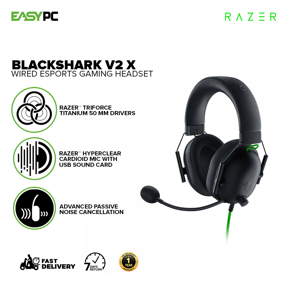 Razer BlackShark V2 X, HyperClear Cardioid Mic, 7.1 Surround Sound, Advanced passive noise cancellation, Wired Esports Headset RZ04-03240100-R3M1 1ION RARZ2203 - Image 2