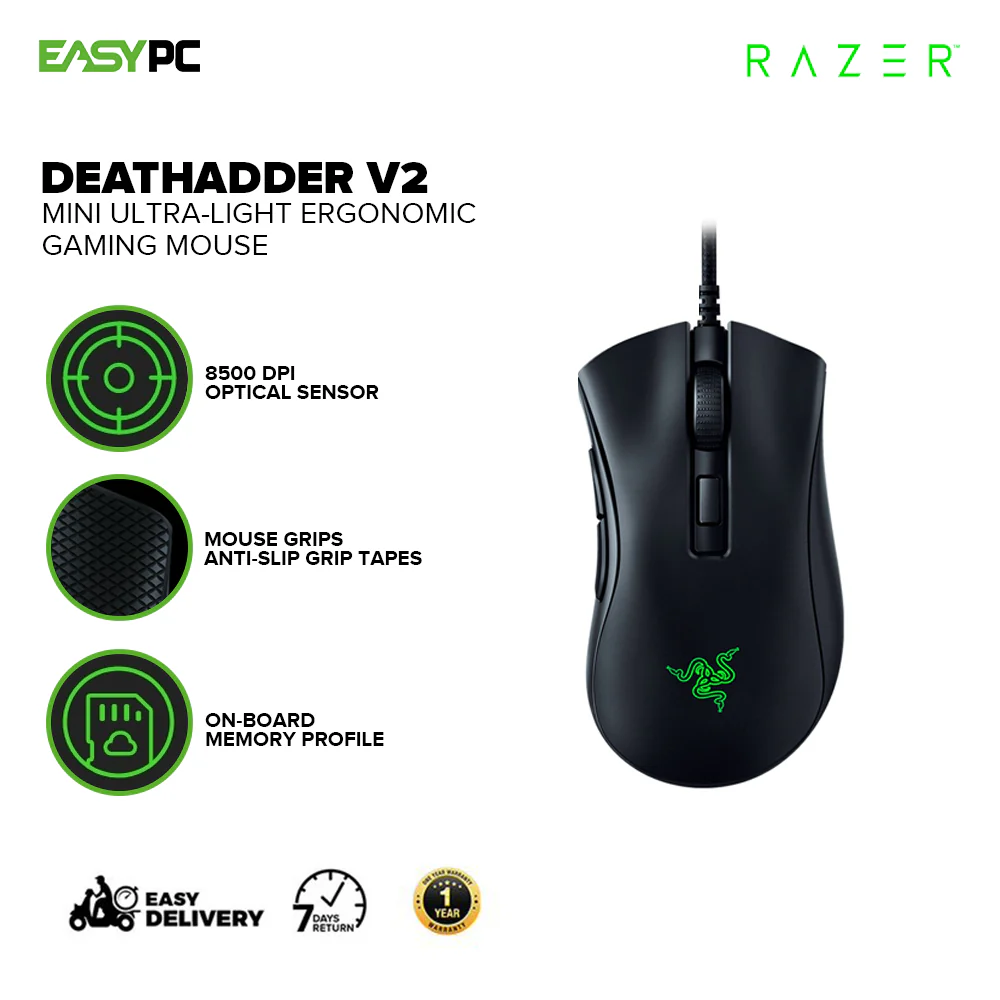 Razer DeathAdder v2 Mini Ultra-Light Ergonomic Gaming Mouse, 8500K DPI Optical Sensor, Chroma RGB Lighting.6 Programmable Buttons Gaming Mouse RZ01-03340100-R3M1 1ION RARZ2183 - Image 2