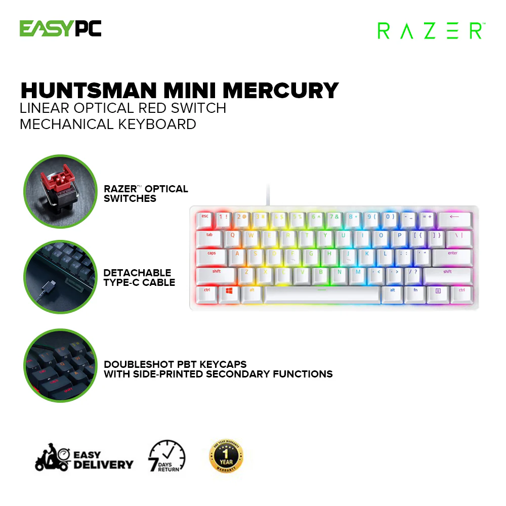 Razer Huntsman Mini Black/ White Case Detachable Type C Cable Linear Optical Red Switch Mechanical Gaming Keyboard 1ION - Image 6