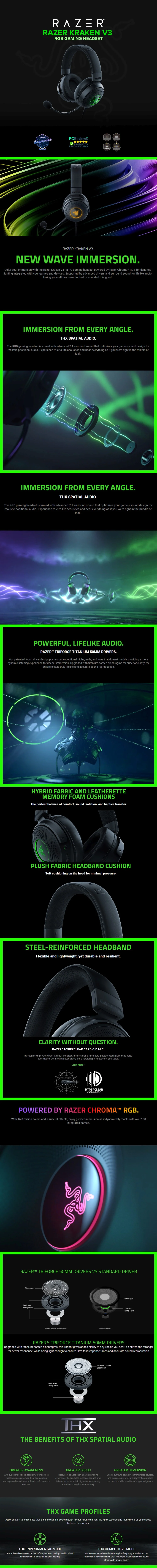Razer Kraken V3 RGB Advanced 7.1 Surround Sound Powerful, Lifelike Audio Gaming Headset - Image 5
