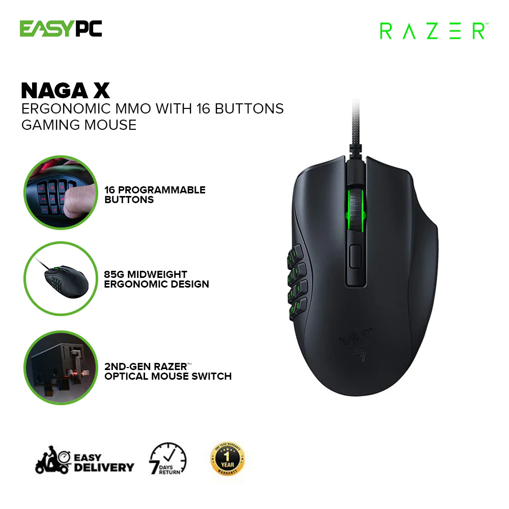 Razer Naga X Ergonomic MMO Gaming Mouse,2nd-gen Razer Optical Switch, Chroma RGB Lighting, 16 Programmable Buttons Wired MMO Gaming Mouse RZ01-03590100-R3M1 1ION RARZ2186 - Image 2
