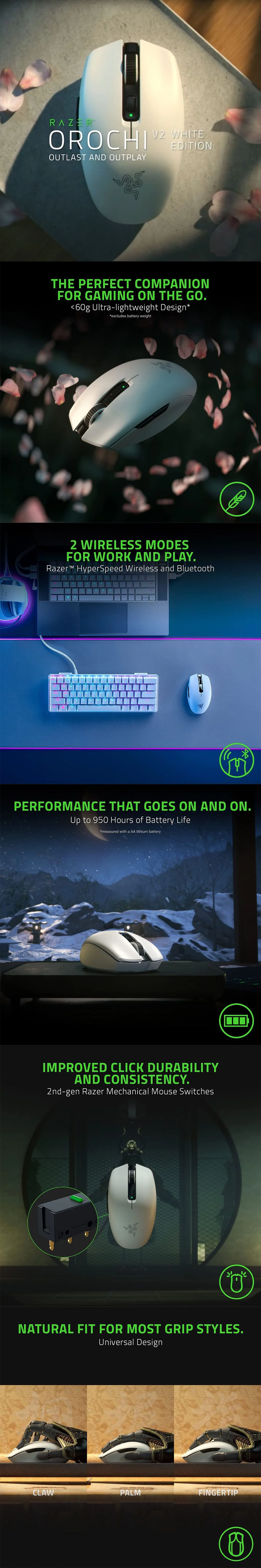 Razer Orochi V2 Mobile Wireless Gaming Mouse Black and White - Image 9