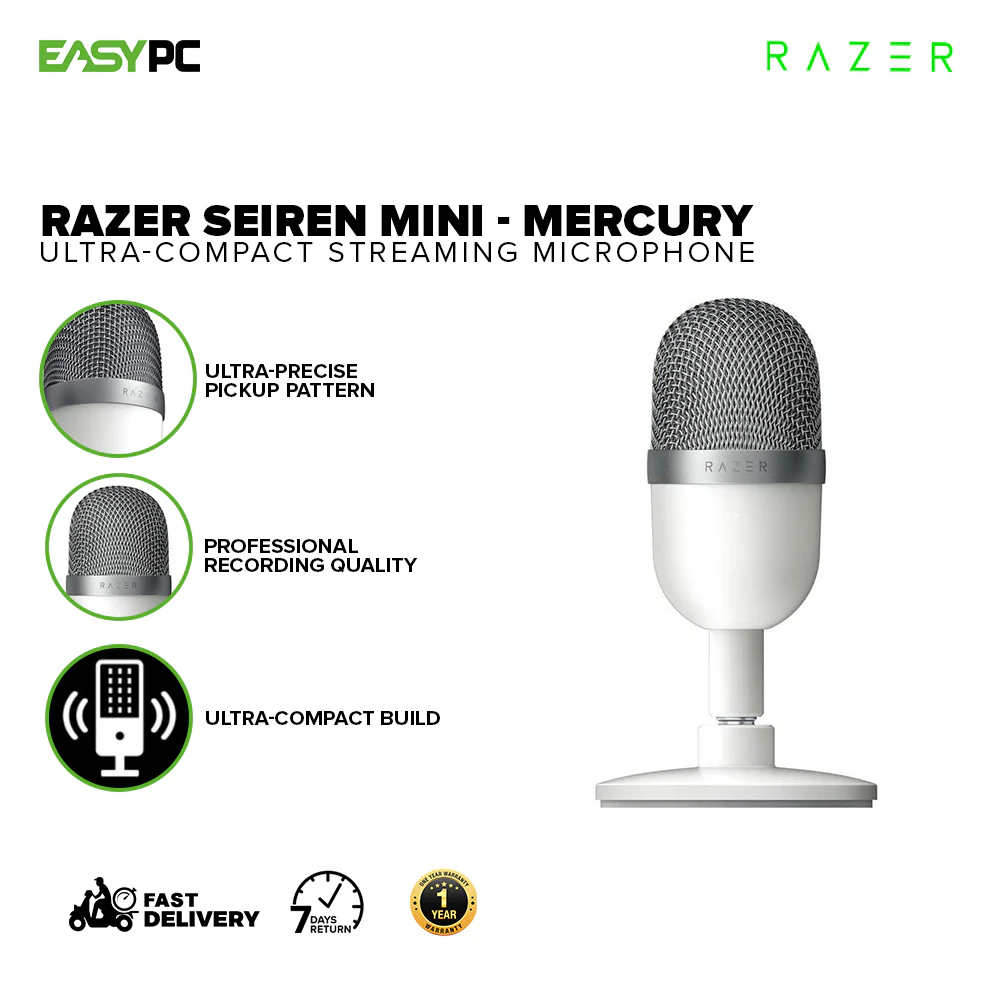 Razer Seiren Mini - Black/Quartz/Mercury, Heavy-Duty Tilting Stand, Built-In Shockmount, USB Plug and Play, Ultra-compact and Portable Streaming Microphone 1ION - Image 12