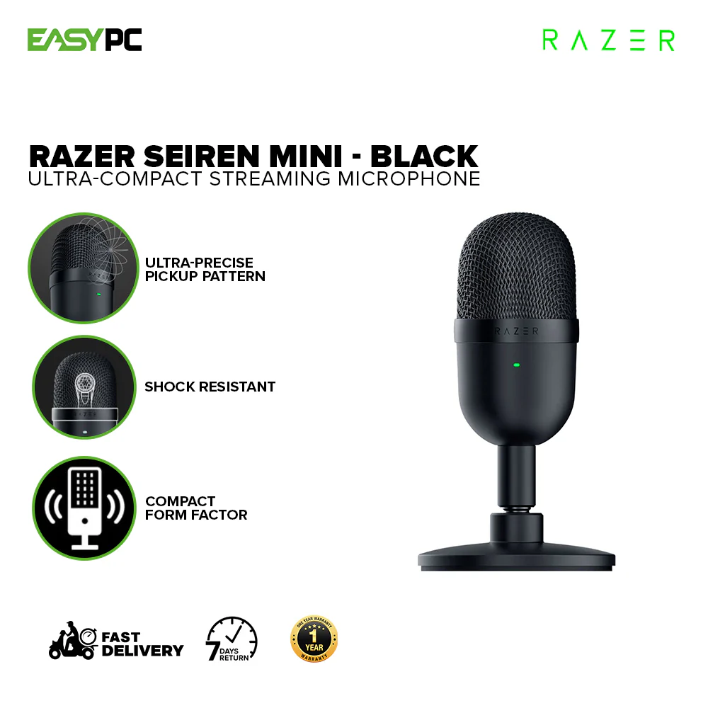 Razer Seiren Mini - Black/Quartz/Mercury, Heavy-Duty Tilting Stand, Built-In Shockmount, USB Plug and Play, Ultra-compact and Portable Streaming Microphone 1ION - Image 2