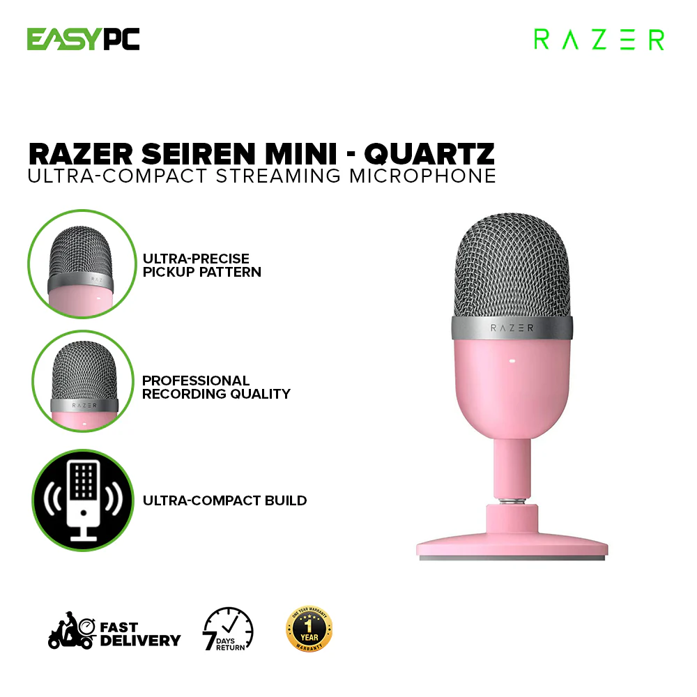 Razer Seiren Mini - Black/Quartz/Mercury, Heavy-Duty Tilting Stand, Built-In Shockmount, USB Plug and Play, Ultra-compact and Portable Streaming Microphone 1ION - Image 7