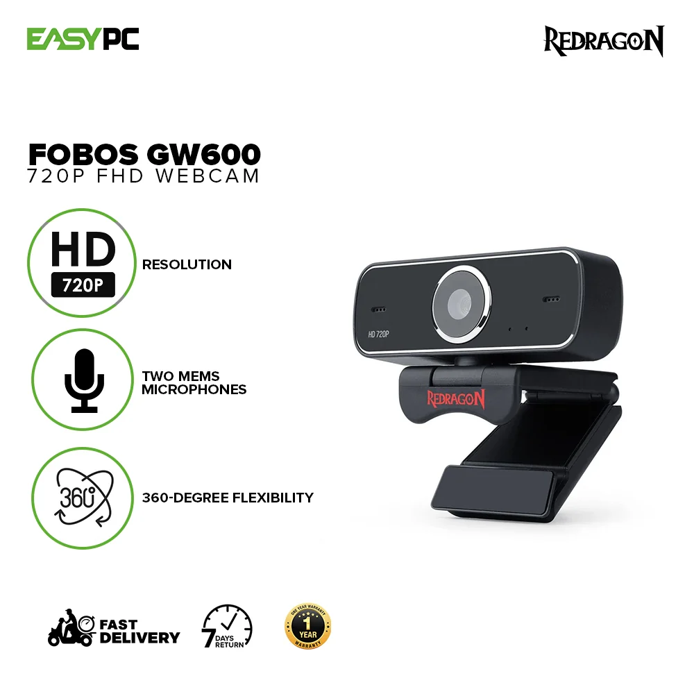 Redragon Fobos GW600 720P 720p Resolution, 30 FPS with Fixed Focus, Clip-on stand, Auto Control for Saturation, FHD Webcam - Image 2