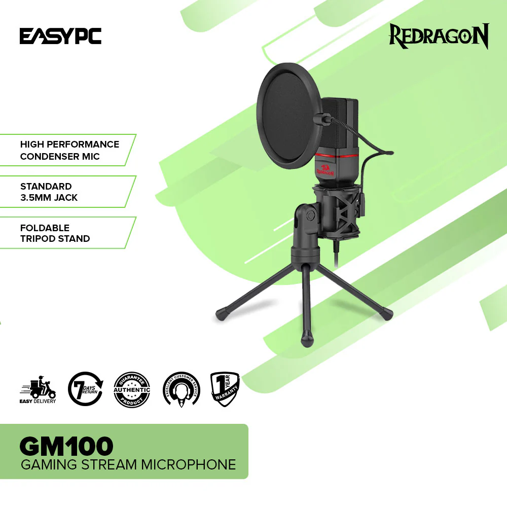 Redragon GM100 Portable, Rotatable, Foldable Tripod Stand Gaming Stream Microphone - Image 2