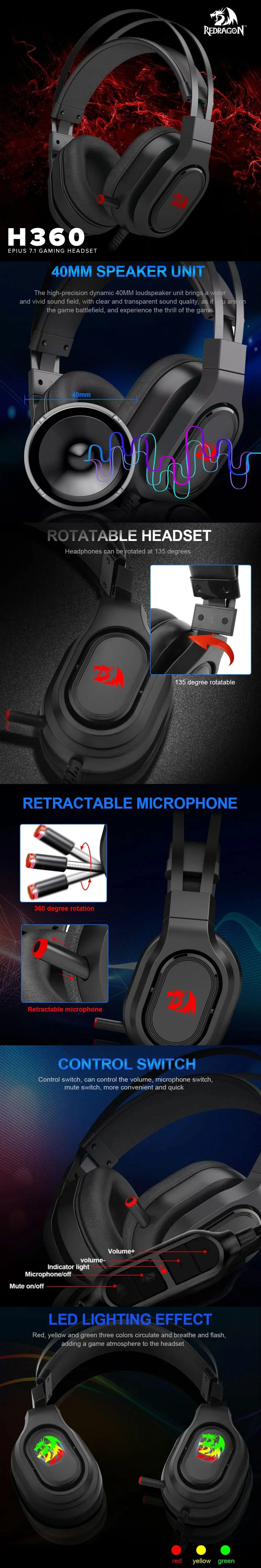 Redragon H360 EPIUS 7.1 Gaming Headset - Image 7