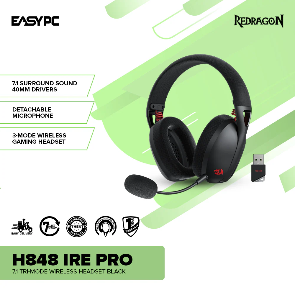 Redragon H848 IRE PRO 7.1 Tri-mode Wireless Headset Black - Image 2
