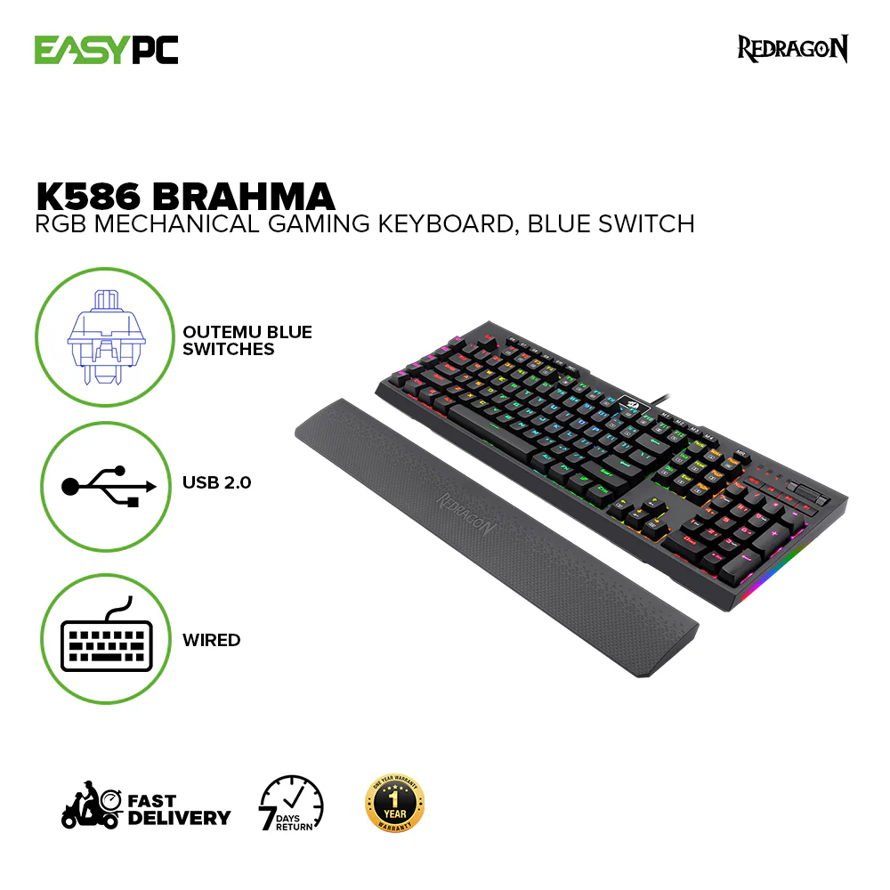 Redragon K586 Brahma RGB Got N-key Rollover as The Shielder Mechanical Gaming Keyboard, Blue Switch 15CYB REK52236 - Image 2