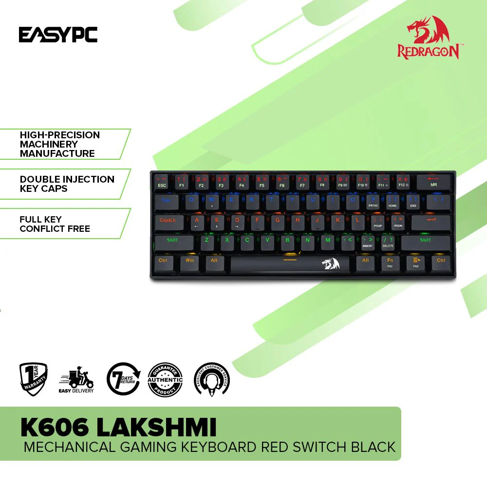 Redragon K606 LAKSHMI Mechanical Gaming Keyboard Red Switch Black - Image 2