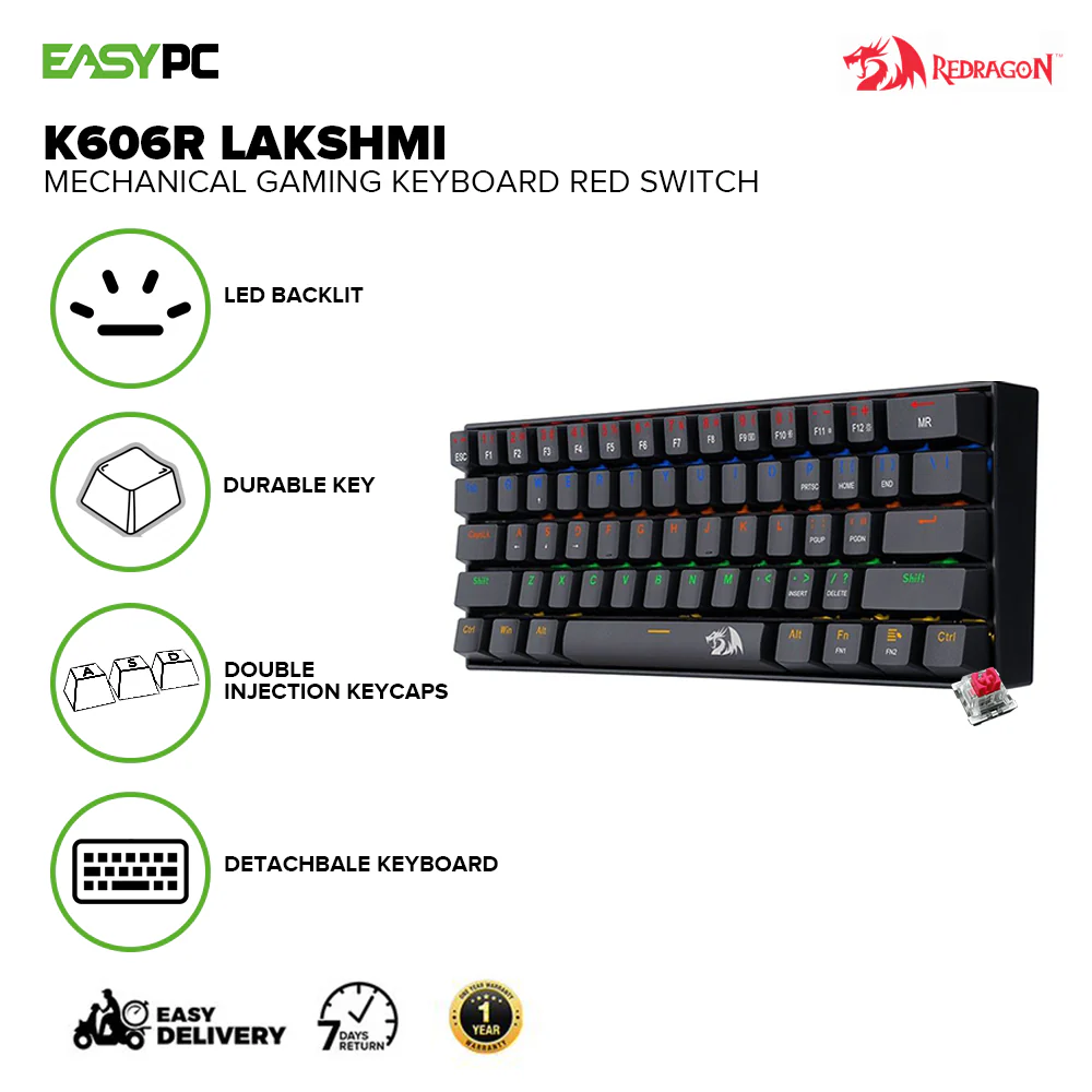 Redragon K606R Lakshmi Double injection keycaps Mechanical WIN keys can be disable in Gaming, Gaming Keyboard Blue/Red switch - Image 7