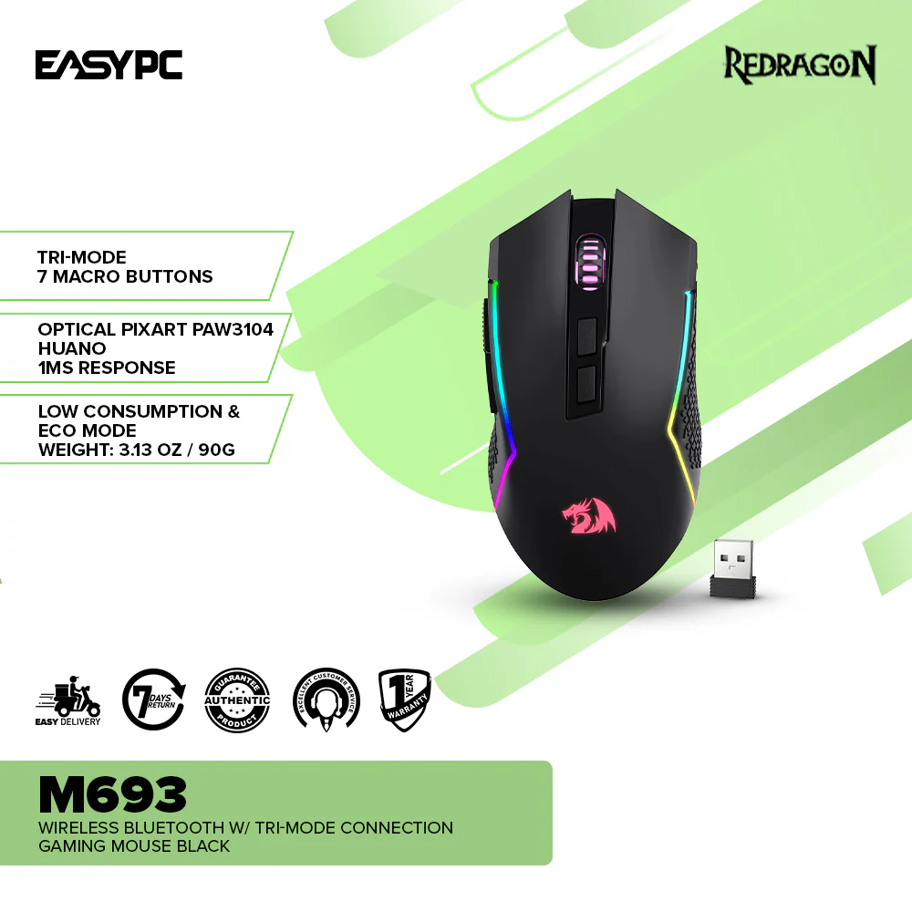 Redragon M693 Wireless Bluetooth w/ Tri-mode Connection Gaming Mouse Black - Image 2