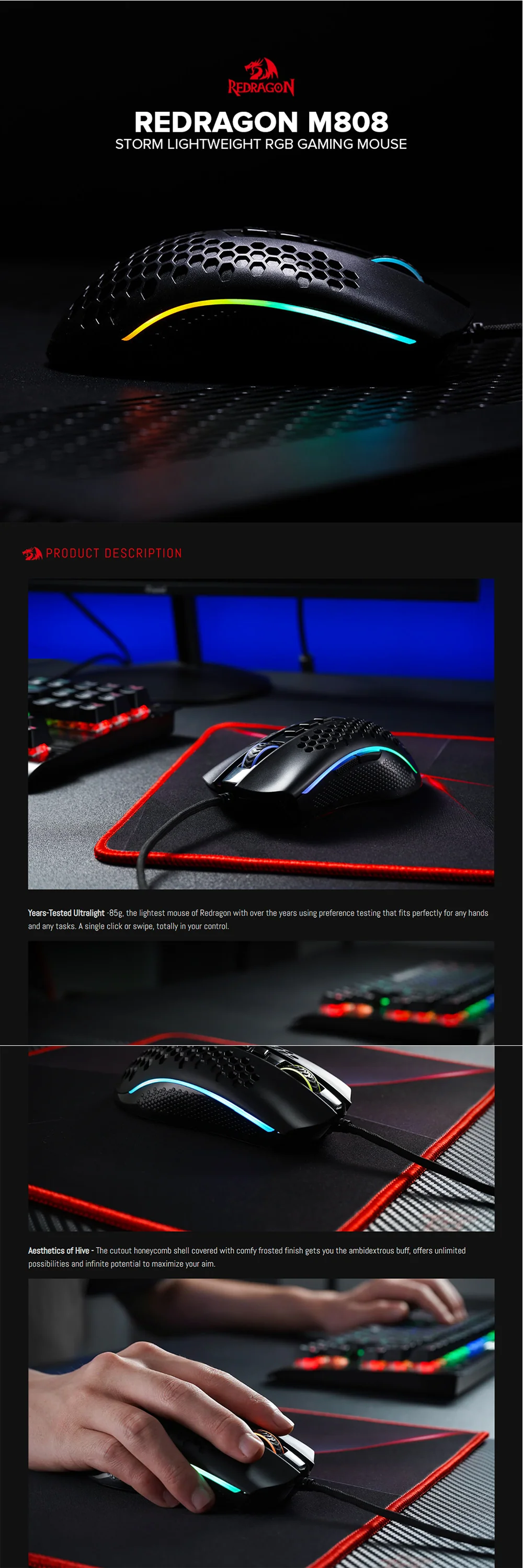Redragon M808 Storm Lightweight RGB Gaming Mouse - Image 5