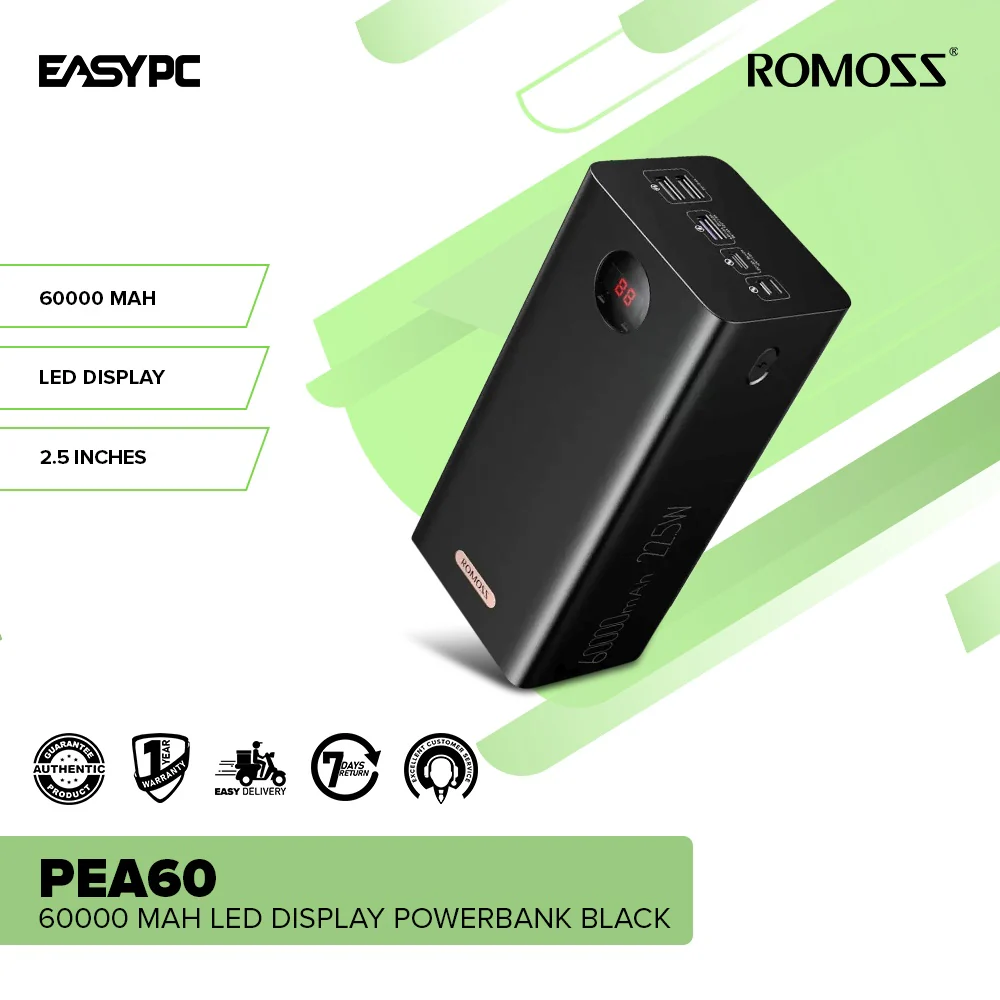 Romoss PEA40 and Pro 40000 mAh or PEA60 60000 mAh LED Display Powerbank Black - Image 7