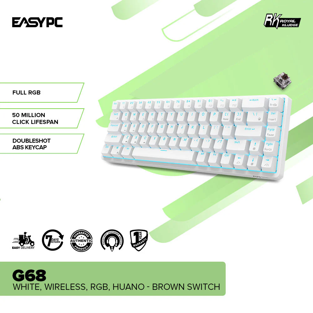 Royal Kludge G68 Full RGB Huano Brown and Blue Switch Black and White Wireless Keyboard - Image 12