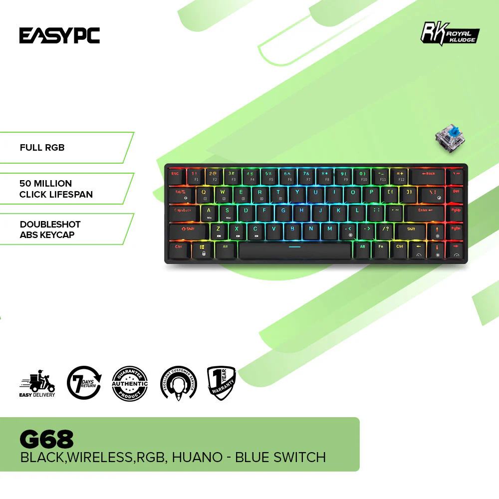 Royal Kludge G68 Full RGB Huano Brown and Blue Switch Black and White Wireless Keyboard - Image 7