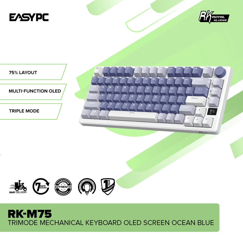 Royal Kludge RK-M75 Trimode Mechanical Keyboard Oled Screen Ocean Blue - Image 2