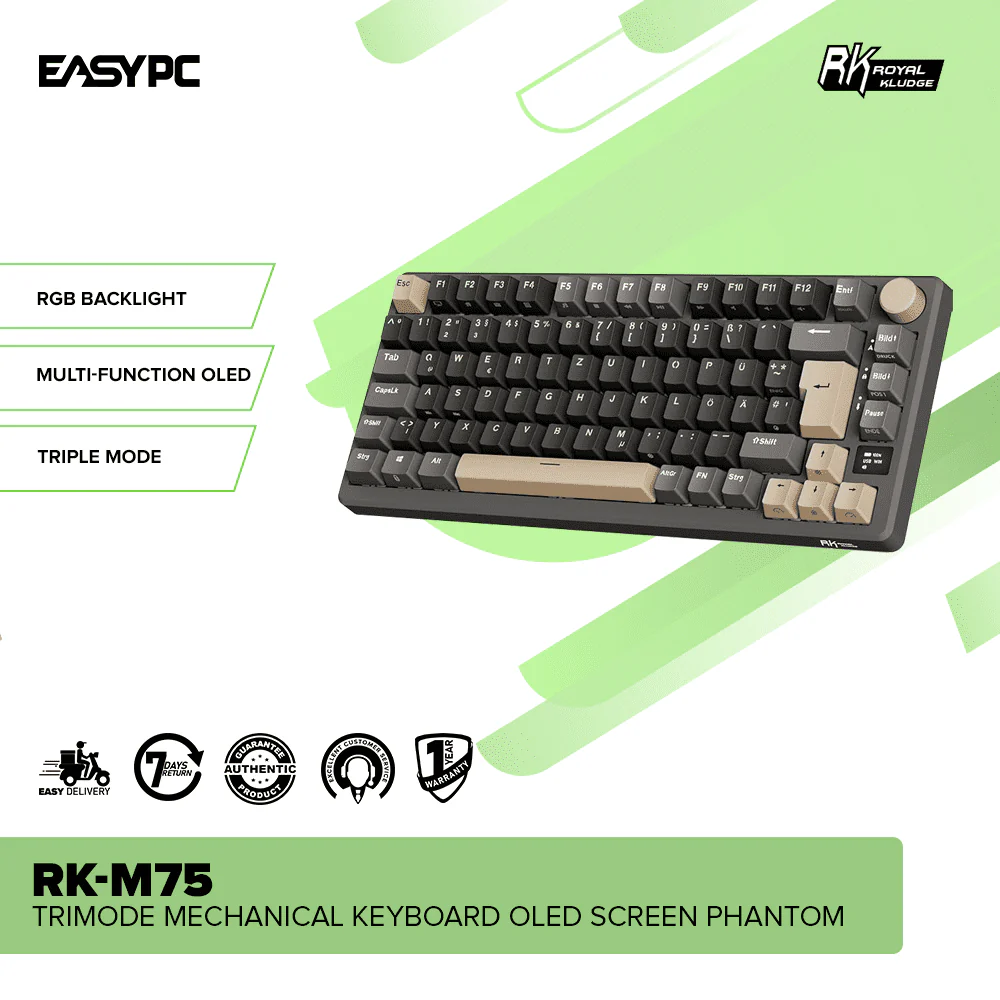 Royal Kludge RK-M75 Trimode Mechanical Keyboard Oled Screen Phantom - Image 2