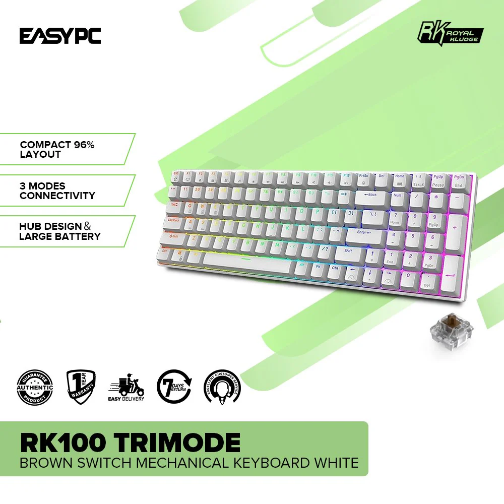 Royal Kludge RK100 Trimode Brown switch Mechanical Keyboard White - Image 2