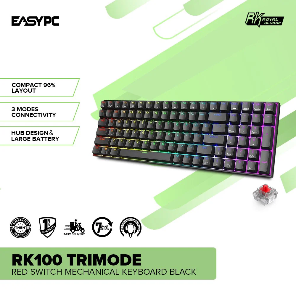 Royal Kludge RK100 Trimode Red switch Mechanical Keyboard Black - Image 2