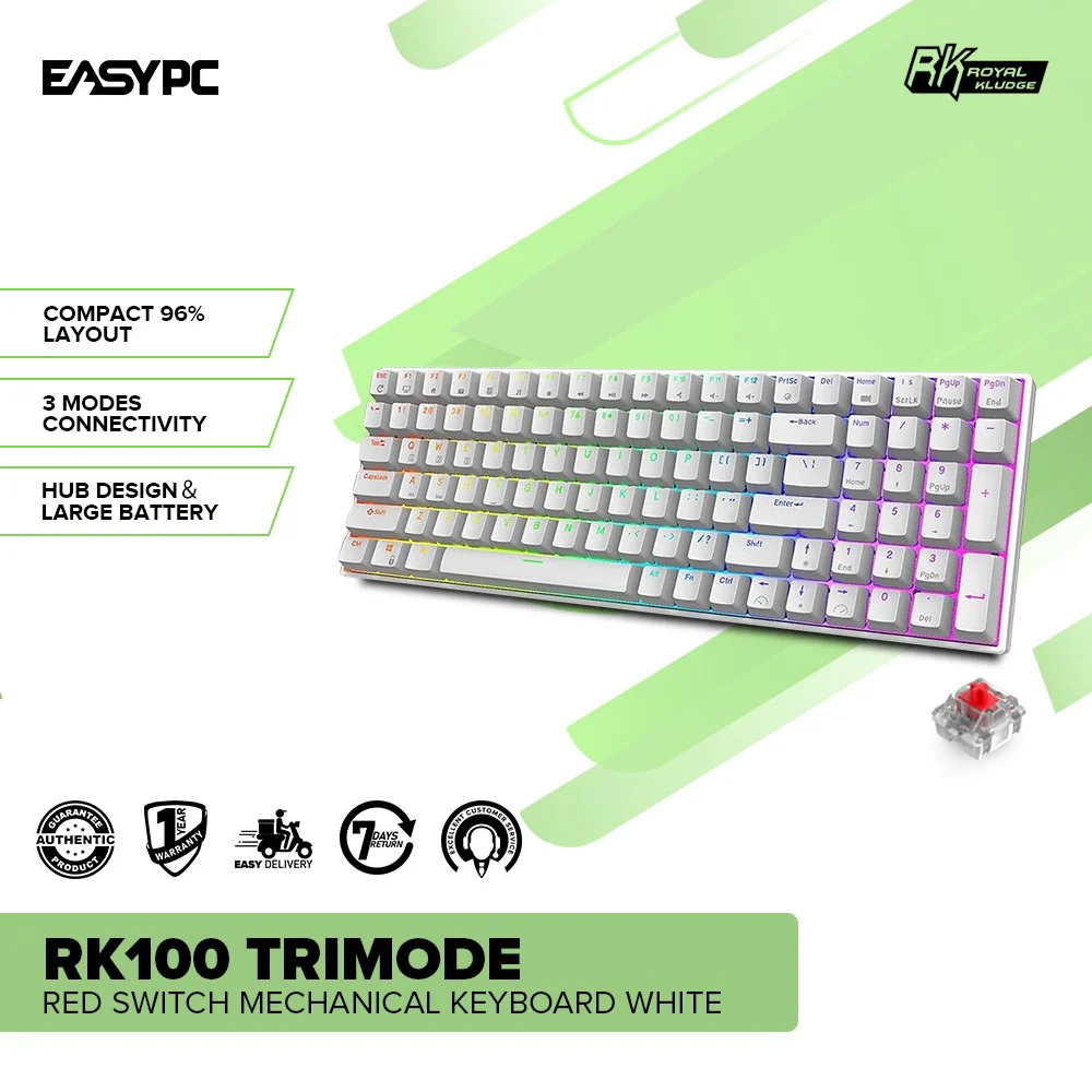 Royal Kludge RK100 Trimode Red switch Mechanical Keyboard White - Image 2