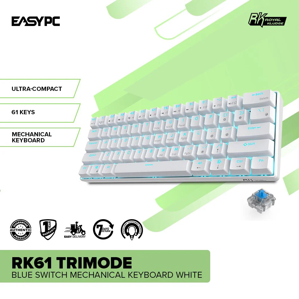 Royal Kludge RK61 Trimode Blue switch Mechanical Keyboard White - Image 2
