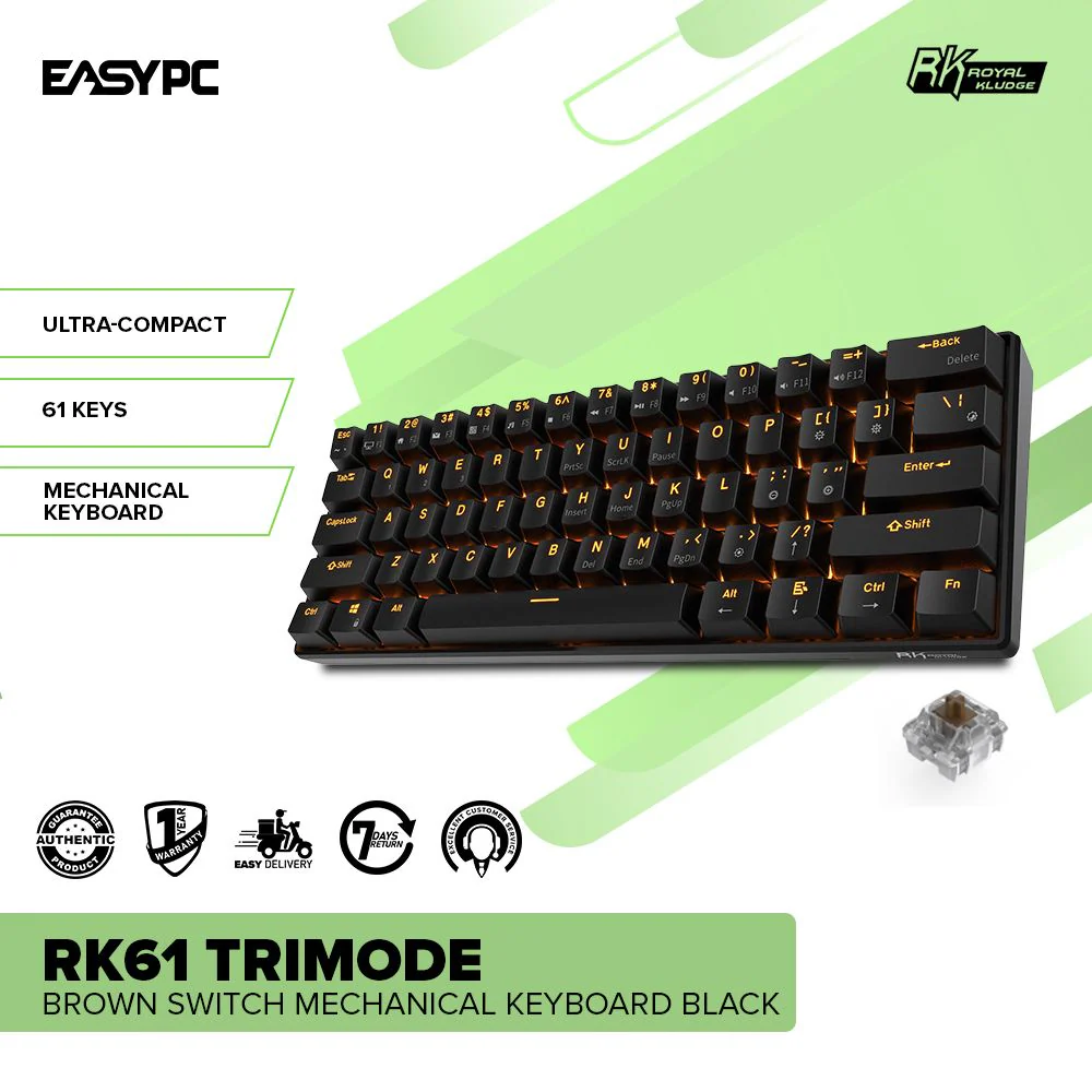 Royal Kludge RK61 Trimode Brown switch Mechanical Keyboard Black - Image 2