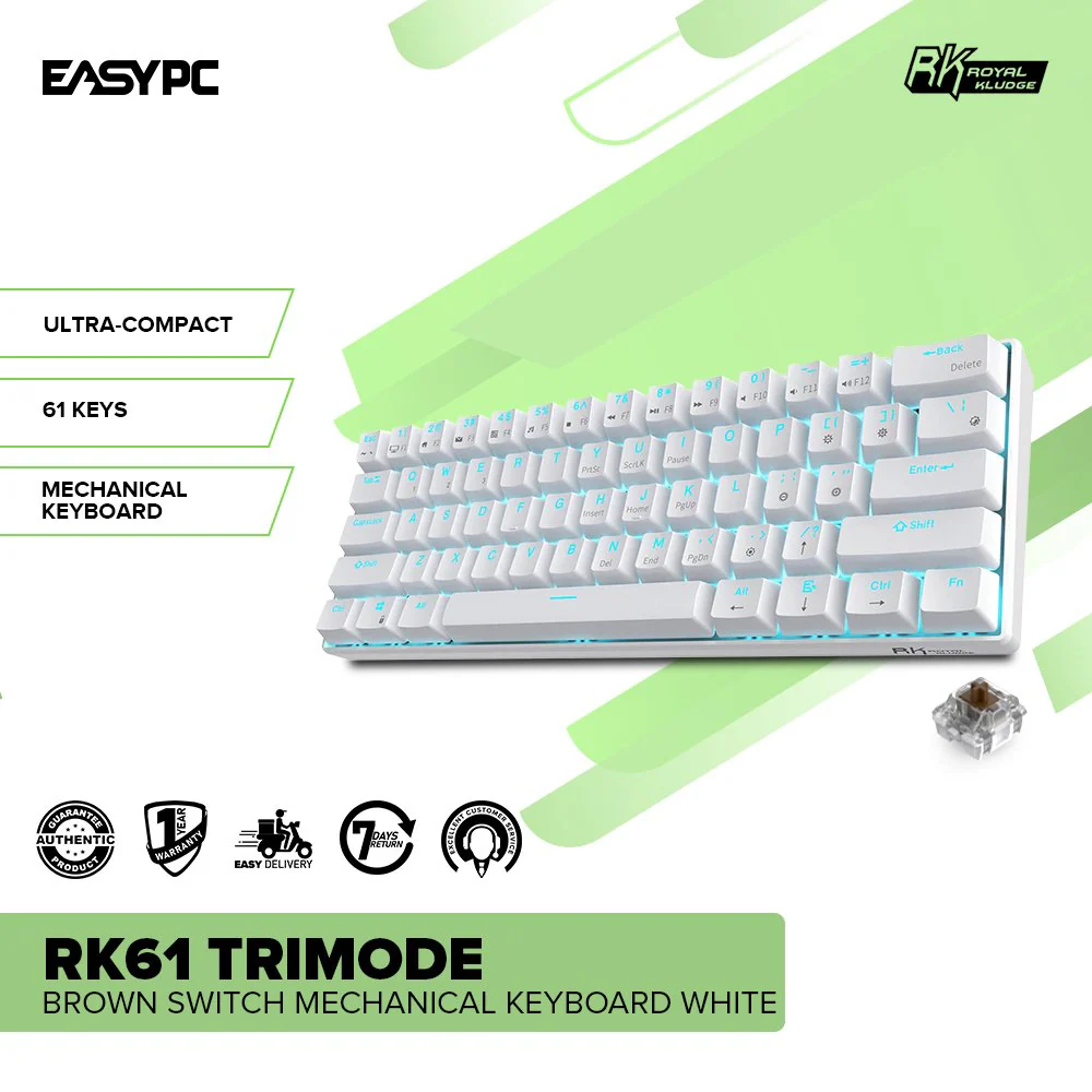 Royal Kludge RK61 Trimode Brown switch Mechanical Keyboard White - Image 2