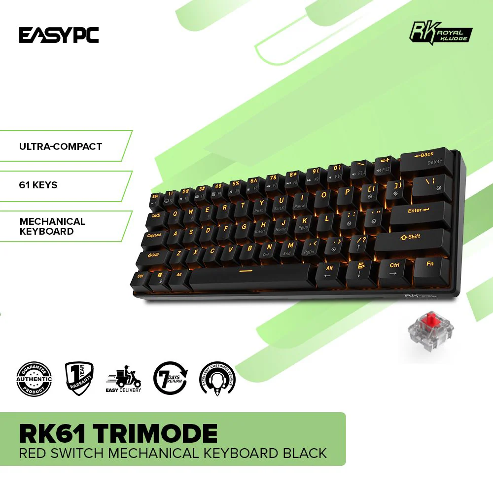 Royal Kludge RK61 Trimode Red switch Mechanical Keyboard Black - Image 2