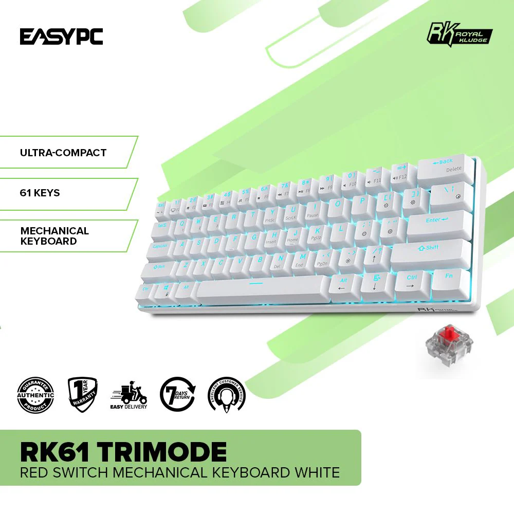 Royal Kludge RK61 Trimode Red switch Mechanical Keyboard White - Image 2