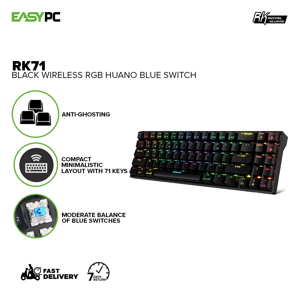 Royal Kludge RK71 Keys Wireless 1000mAh Battery White & Black Case Brown & Blue Switch Mechanical Gaming Keyboard 4JTP - Image 10