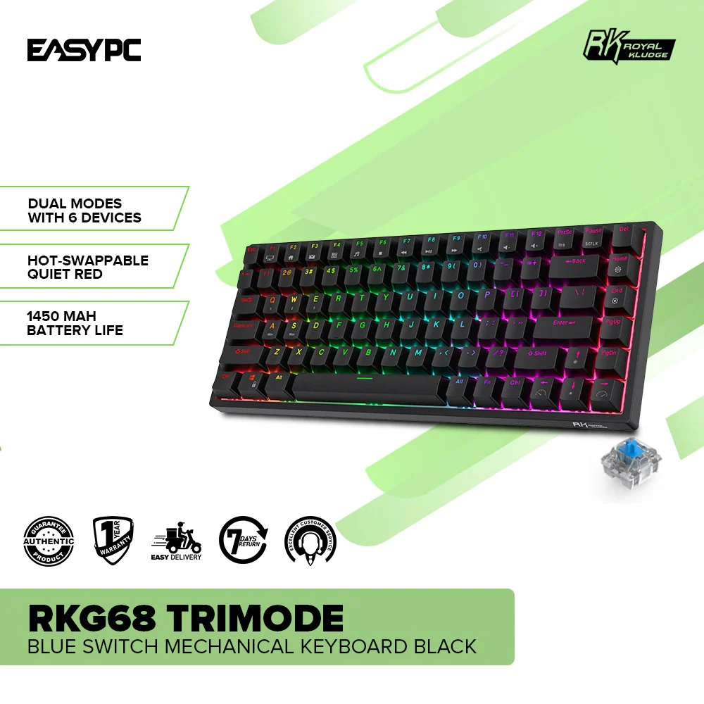 Royal Kludge RK84 Trimode Blue switch Mechanical Keyboard Black - Image 2