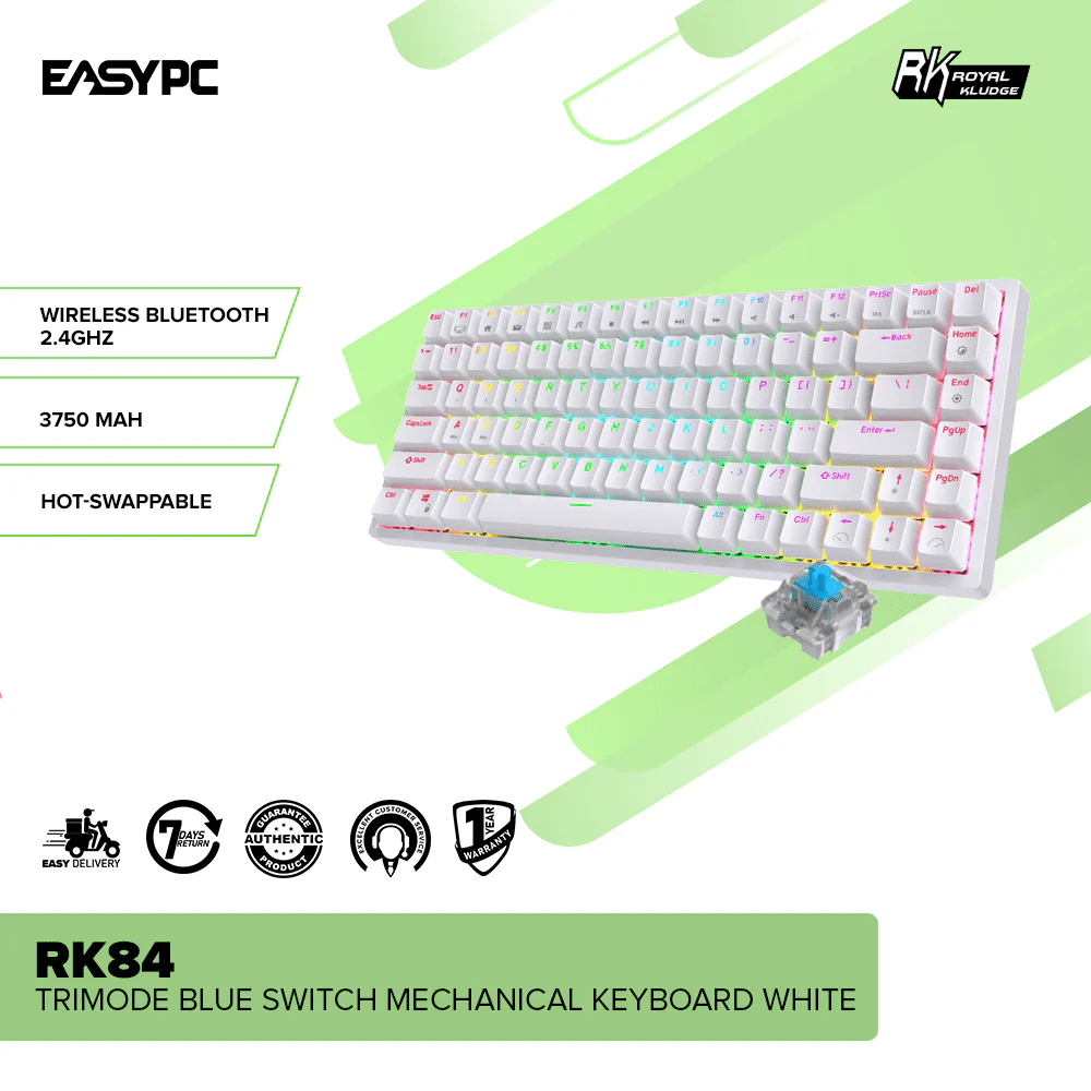 Royal Kludge RK84 Trimode Blue switch Mechanical Keyboard White - Image 2