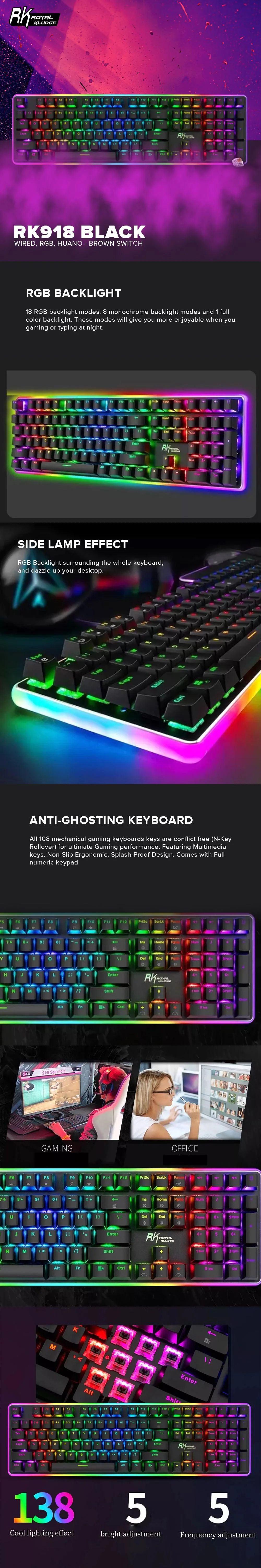 Royal Kludge RK918 RGB Symphony Lighting Huano Blue & Brown Switch Black & White Case Mechanical Gaming Keyboard 4JTP - Image 17