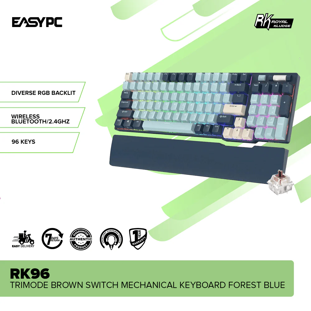 Royal Kludge RK96 Trimode Brown switch Mechanical Keyboard Forest Blue - Image 2